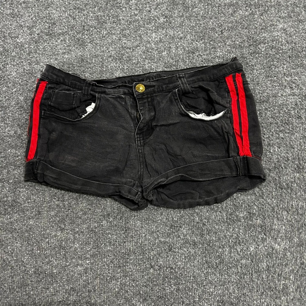 Urban Vibe Shorts Womens Size 15 Black Red Side Stripe Denim Cuffed Low Rise